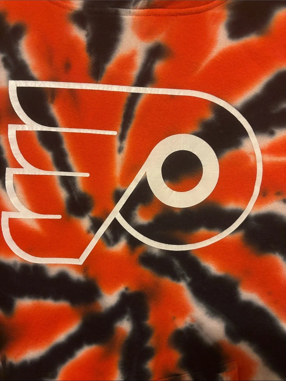 NHL Philadelphia Flyers Orange Black White Tie-Dye Hoodie Youth Large (14-16)